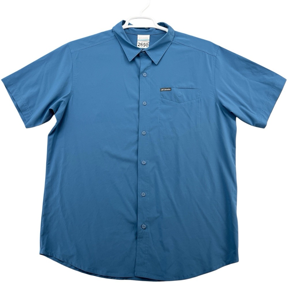 Columbia Sportswear Men's L Blue Short Sleeve Button Up Stretch Shirt